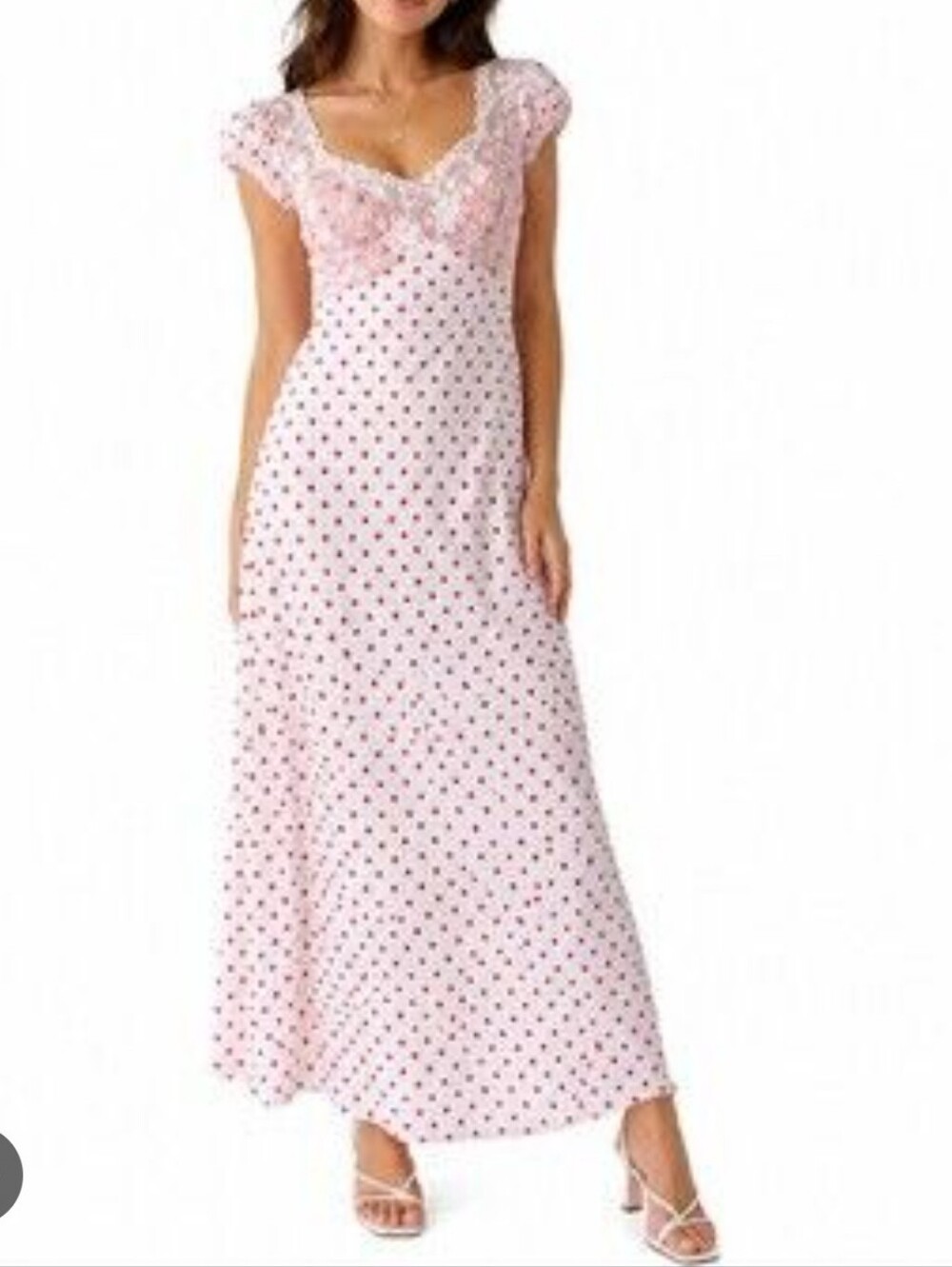 Viral NWOT THIRTY THIRTY polka Dot Pastel Pink Lace Romantic Maxi Dress